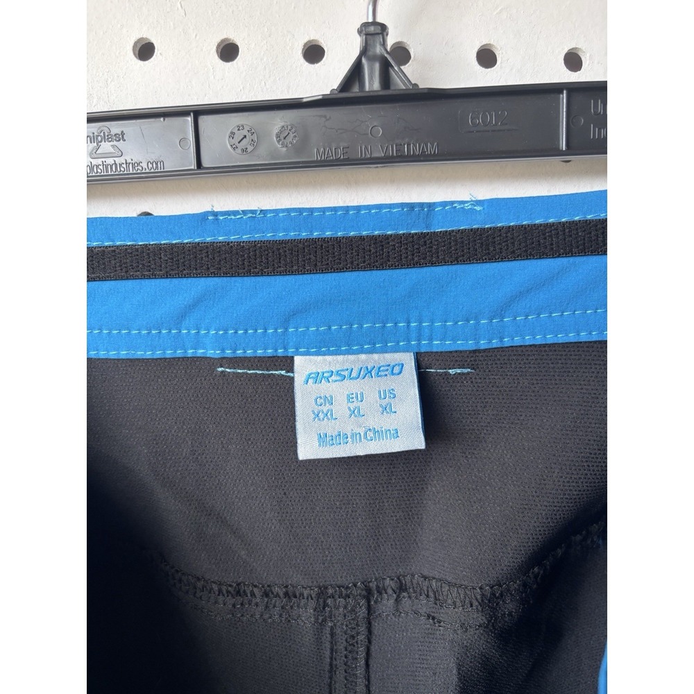 Arsuxeo Men's XL Cycling Mountain Biking Shorts Blue Black Zip Pockets Poly/Span - Picture 5 of 6